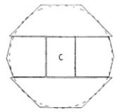 Fig. 54. The diagonal, C, and protective pieces of glass "blocked" on a tool, ready for grinding and polishing.
